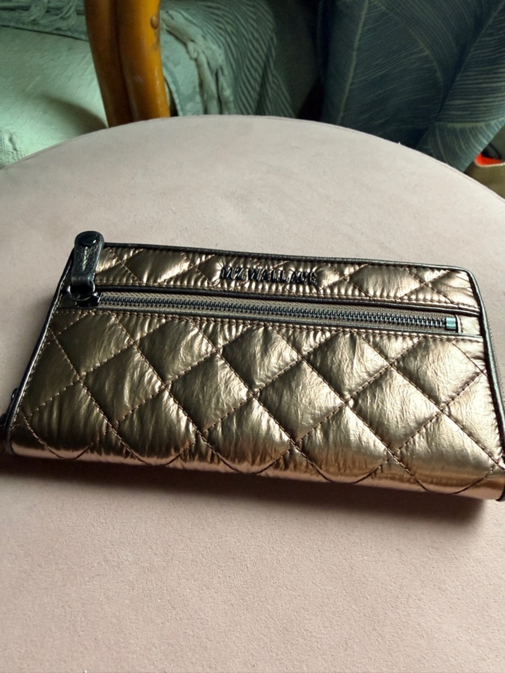 MZ WALLACE Metallic Quilted Bronze Wallet with Front Zip